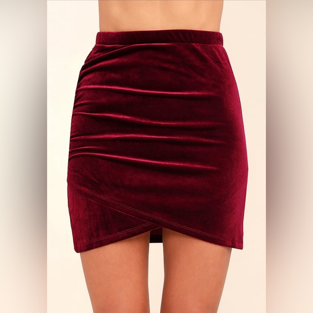 Lulus Burgundy Velvet Bodycon Skirt